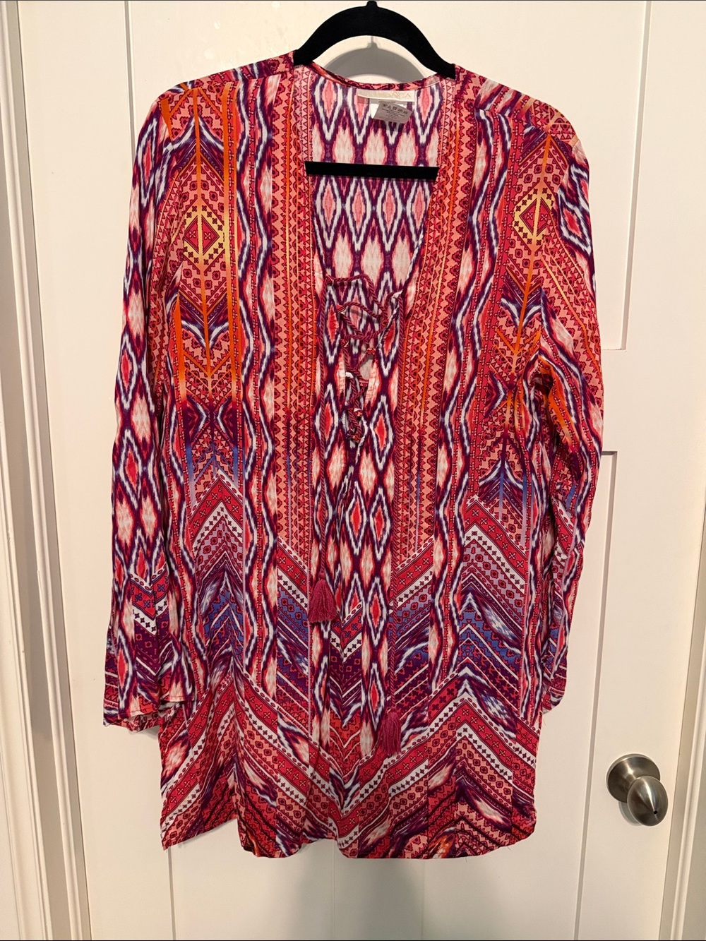 La Blanca Multicolor Pink Red Boho Southwest Print Tunic Swimsuit Coverup Size M